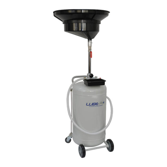 LUBE PRO HD Telescopic Oil Drainer 65L, includes Extension Funnel. This oil drainer is suited for both automotive and heavy commercial applications, and the compact size also makes it a good option for use inside a service pit.