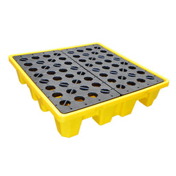 Low Profile Spill Containment Pallet, 4 drum. A low profile and fully nestable containment spill pallet to suit 4 drums. This exceeds the NZ regulation bunding requirement for drums up to 210L.