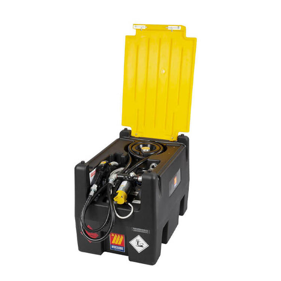 MECLUBE 220L Diesel Tank - with 12V Pump, Auto Nozzle. Rigid poly diesel tank with built-in 12v pump, 4m hose and auto nozzle. This tank is designed for mobile refuelling applications.