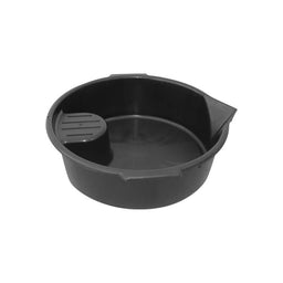 Oil Catchment Tray, 6L. This plastic oil catchment pan with lid is a handy accessory for collecting fluids, and safely transferring them to another location for emptying.