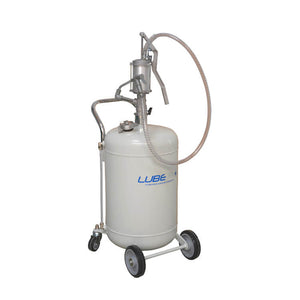 Mobile Self Contained Oil Dispenser, 65L - Lever Pump. An economy dispenser for applications where oil is purchased in small containers, and a tidier and easier dispensing solution is required for workshop use.