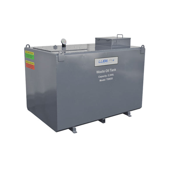 LUBE PRO Steel Self Bunded Waste Oil Tank, 2500L – A premium quality 2,500L double bunded tank which meets or exceeds NZ standards for waste oil storage, and is suitable for outdoor applications.